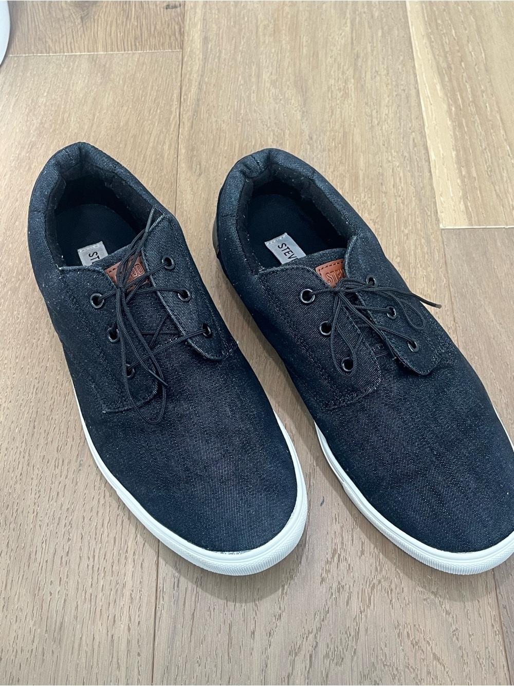 Steve Madden Men's Black Canvas Lace-Up Sneakers with White Sole